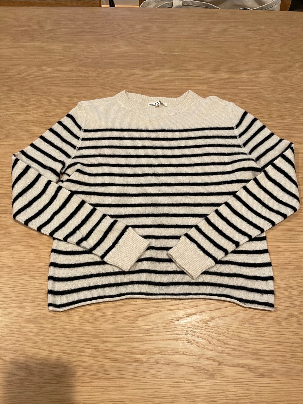 Reformation Cream and Black Striped Cashmere Crewneck Sweater